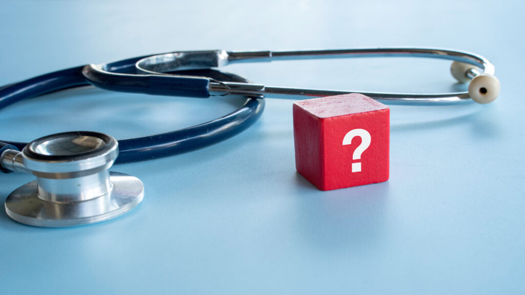 Stethescope with red question box