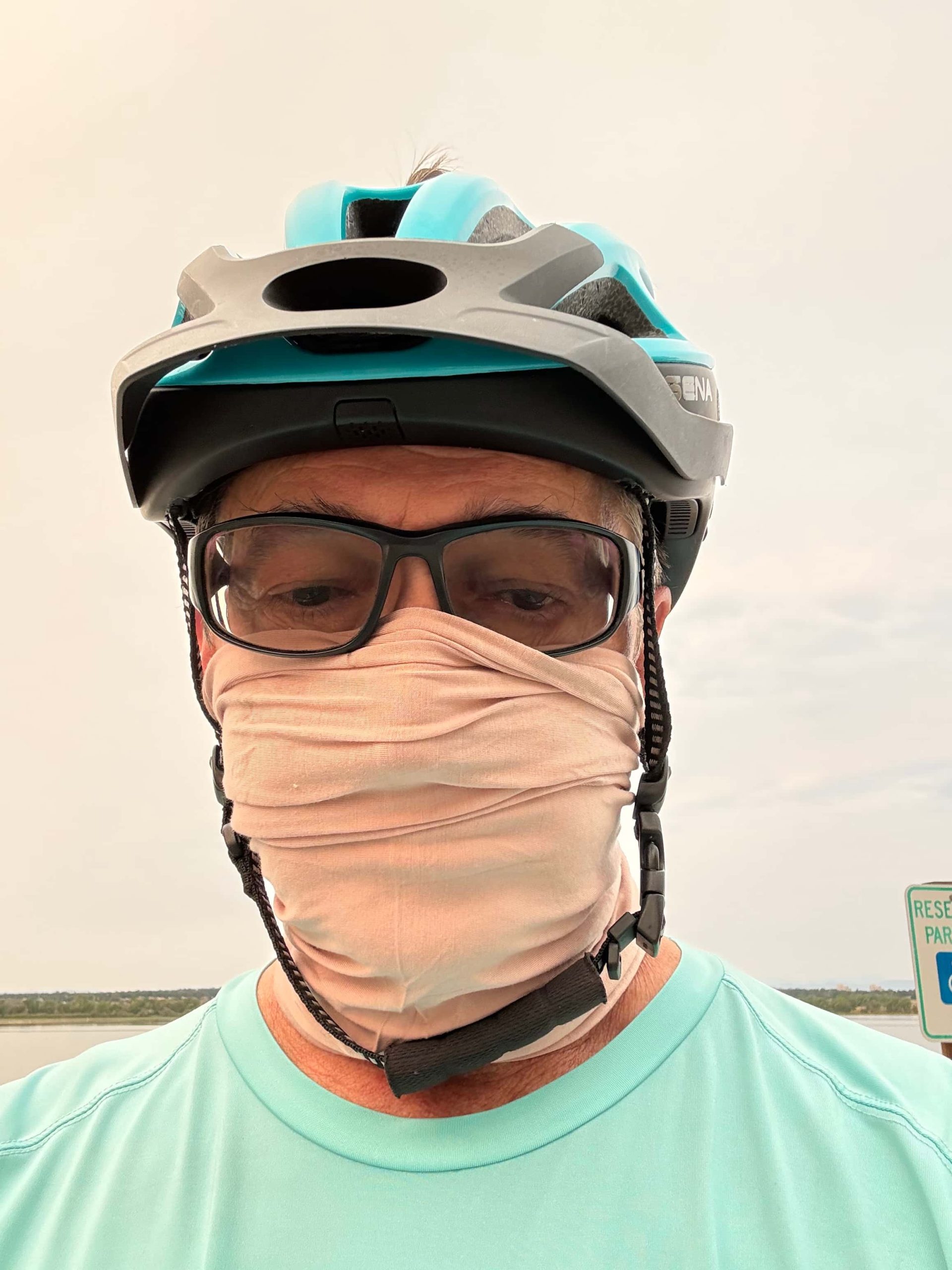 Dr. G in a mask out for a bike ride in poor air quality